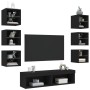 Wall TV cabinets with LED 8 pieces black engineered wood by , TV Furniture - Ref: Foro24-3216634, Price: 199,48 €, Discount: %