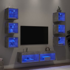 Muebles TV pared con LED 8 pzas madera ingeniería gris hormigón de , Muebles TV - Ref: Foro24-3216636, Precio: 193,99 €, Desc...