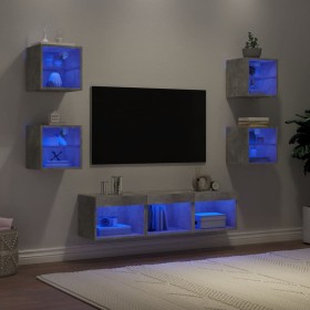 Muebles TV pared con LED 7 pzas madera ingeniería gris hormigón de , Muebles TV - Ref: Foro24-3216586, Precio: 168,99 €, Desc...