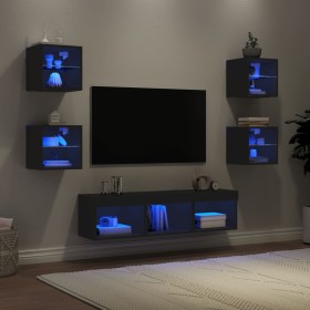 Muebles de TV de pared con LED 7 pzas madera ingeniería negro de , Muebles TV - Ref: Foro24-3216584, Precio: 169,99 €, Descue...