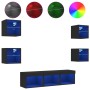 Muebles de TV de pared con LED 7 pzas madera ingeniería negro de , Muebles TV - Ref: Foro24-3216584, Precio: 168,72 €, Descue...