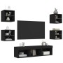 Wall-mounted TV furniture with LED, 7 pieces, engineered wood, black. by , TV Furniture - Ref: Foro24-3216584, Price: 168,70 ...