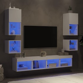 Muebles de TV de pared con LED 8 pzas madera ingeniería blanco de , Muebles TV - Ref: Foro24-3216590, Precio: 214,18 €, Descu...