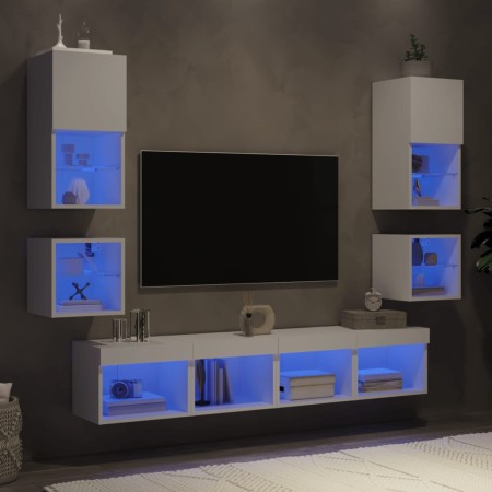 Muebles de TV de pared con LED 8 pzas madera ingeniería blanco de , Muebles TV - Ref: Foro24-3216590, Precio: 213,99 €, Descu...