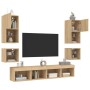 TV wall unit with LED lights, 8 pieces, engineered wood in Sonoma oak. by , TV Furniture - Ref: Foro24-3216592, Price: 206,55...