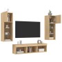 TV wall unit with LED lights, 5 pieces, engineered wood in Sonoma oak. by , TV Furniture - Ref: Foro24-3216599, Price: 176,99...