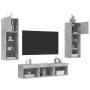 TV wall unit with LED lights, 5 pieces, engineered wood, gray concrete. by , TV Furniture - Ref: Foro24-3216600, Price: 161,9...