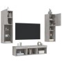 TV wall furniture with LED 5 pieces engineered wood gray Sonoma by , TV Furniture - Ref: Foro24-3216609, Price: 176,94 €, Dis...