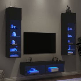 Muebles de TV de pared con LED 6 pzas madera ingeniería negro de , Muebles TV - Ref: Foro24-3216623, Precio: 197,99 €, Descue...