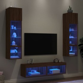 TV wall unit with LED lights, 6 pieces, engineered wood, brown oak. by , TV Furniture - Ref: Foro24-3216628, Price: 187,99 €,...