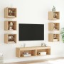 TV wall furniture with LED 8 pieces engineered wood Sonoma oak by , TV Furniture - Ref: Foro24-3216635, Price: 190,99 €, Disc...