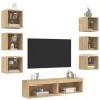 TV wall furniture with LED 8 pieces engineered wood Sonoma oak by , TV Furniture - Ref: Foro24-3216635, Price: 190,99 €, Disc...