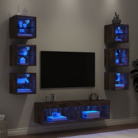 TV wall furniture with LED 8 pieces engineered wood smoked oak by , TV Furniture - Ref: Foro24-3216637, Price: 188,99 €, Disc...