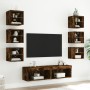 TV wall furniture with LED 8 pieces engineered wood smoked oak by , TV Furniture - Ref: Foro24-3216637, Price: 188,19 €, Disc...