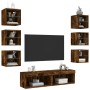 TV wall furniture with LED 8 pieces engineered wood smoked oak by , TV Furniture - Ref: Foro24-3216637, Price: 188,19 €, Disc...