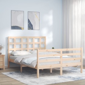 Double bed frame with solid wood headboard by , Beds and slatted bases - Ref: Foro24-3193961, Price: 130,99 €, Discount: %