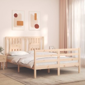 Double bed frame with solid wood headboard by , Beds and slatted bases - Ref: Foro24-3194546, Price: 131,99 €, Discount: %