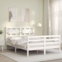 Double bed frame with white solid wood headboard by , Beds and slatted bases - Ref: Foro24-3194417, Price: 157,99 €, Discount: %