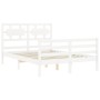 Double bed frame with white solid wood headboard by , Beds and slatted bases - Ref: Foro24-3194417, Price: 157,99 €, Discount: %