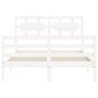 Double bed frame with white solid wood headboard by , Beds and slatted bases - Ref: Foro24-3194417, Price: 157,99 €, Discount: %