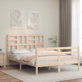 Estructura de cama con cabecero madera maciza 140x190 cm de , Camas y somieres - Ref: Foro24-3194876, Precio: 128,67 €, Descu...