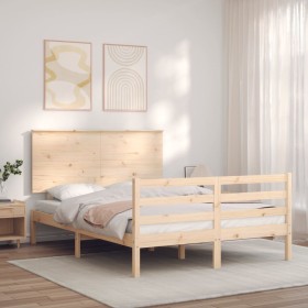 Double bed frame with solid wood headboard by , Beds and slatted bases - Ref: Foro24-3195196, Price: 142,96 €, Discount: %