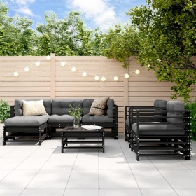 7-piece solid black pine wood garden furniture set by , Garden sets - Ref: Foro24-3186239, Price: 484,15 €, Discount: %