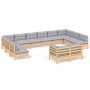 Garden furniture set 12 pieces with gray cushions, solid pine wood. by , Garden sets - Ref: Foro24-3097270, Price: 981,43 €, ...