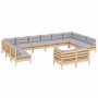 Garden furniture set 12 pieces with gray cushions, solid pine wood. by , Garden sets - Ref: Foro24-3097270, Price: 981,43 €, ...