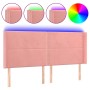 Pink velvet headboard with LED 163x16x118/128 cm by , Headboards and footboards - Ref: Foro24-3123967, Price: 137,88 €, Disco...