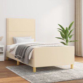 Bed frame with cream fabric headboard 90x200 cm by , Beds and slatted bases - Ref: Foro24-3124949, Price: 133,68 €, Discount: %