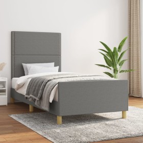 Dark gray fabric bed frame with headboard 90x190 cm by , Beds and slatted bases - Ref: Foro24-3124937, Price: 132,59 €, Disco...