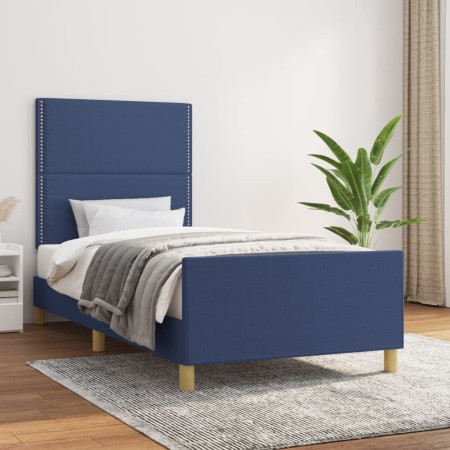 Estructura de cama con cabecero de tela azul 90x190 cm de , Camas y somieres - Ref: Foro24-3124942, Precio: 152,05 €, Descuen...