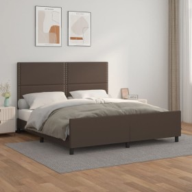 Estructura de cama cabecero cuero sintético marrón 180x200 cm de , Camas y somieres - Ref: Foro24-3125527, Precio: 261,92 €, ...