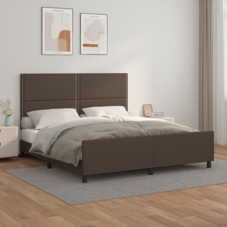 Brown synthetic leather headboard bed frame 180x200 cm by , Beds and slatted bases - Ref: Foro24-3125527, Price: 261,92 €, Di...