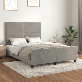 Light gray velvet bed frame with headboard 140x190cm by , Beds and slatted bases - Ref: Foro24-3125696, Price: 210,37 €, Disc...