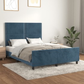 Dark blue velvet bed frame with headboard 140x190 cm by , Beds and slatted bases - Ref: Foro24-3125694, Price: 223,40 €, Disc...