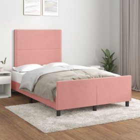 Pink velvet bed frame with headboard 120x200 cm by , Beds and slatted bases - Ref: Foro24-3125689, Price: 174,85 €, Discount: %