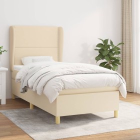 Cama box spring con colchón tela color crema 100x200 cm de , Camas y somieres - Ref: Foro24-3128426, Precio: 396,99 €, Descue...