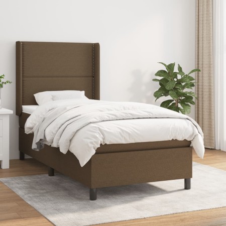 Cama box spring con colchón tela marrón oscuro 90x190 cm de , Camas y somieres - Ref: Foro24-3131316, Precio: 360,65 €, Descu...