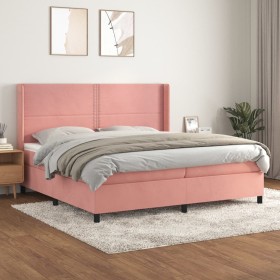 Box spring bed with pink velvet mattress 200x200 cm by , Beds and slatted bases - Ref: Foro24-3132644, Price: 645,72 €, Disco...