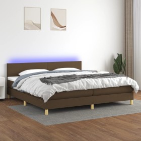 Cama box spring con colchón LED tela marrón oscuro 200x200 cm de , Camas y somieres - Ref: Foro24-3133584, Precio: 523,99 €, ...