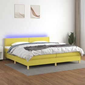 Cama box spring con colchón y LED tela verde 200x200 cm de , Camas y somieres - Ref: Foro24-3133668, Precio: 565,99 €, Descue...