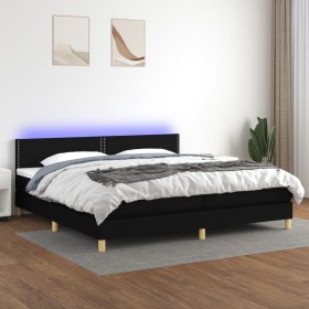 Box spring bed with LED mattress black fabric 200x200 cm by , Beds and slatted bases - Ref: Foro24-3133663, Price: 562,21 €, ...