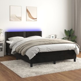 Box spring bed with mattress and LED black velvet 140x190 cm by , Beds and slatted bases - Ref: Foro24-3134341, Price: 435,15...