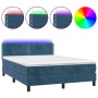 Box spring bed with mattress and LED dark blue velvet 140x190 cm by , Beds and slatted bases - Ref: Foro24-3134343, Price: 41...