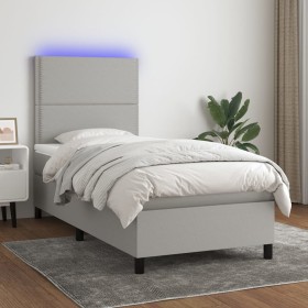 Box spring bed mattress and LED lights light gray fabric 90x190 cm by , Beds and slatted bases - Ref: Foro24-3134757, Price: ...