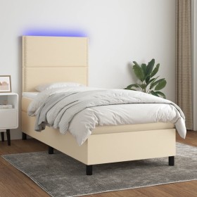 Cama box spring colchón y luces LED tela color crema 90x190 cm de , Camas y somieres - Ref: Foro24-3134762, Precio: 364,99 €,...