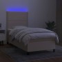 Box spring bed mattress and LED lights cream fabric 90x190 cm by , Beds and slatted bases - Ref: Foro24-3134762, Price: 361,3...