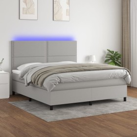 Box spring bed mattress and LED lights light gray fabric 160x200 cm by , Beds and slatted bases - Ref: Foro24-3134805, Price:...